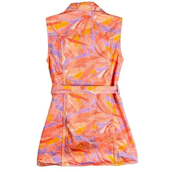 ZARA Colourful Peach Purple Printed Denim Button Up Dress Size Medium - Picture 9 of 13